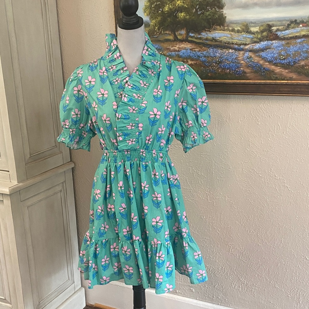 Umgee Aqua Floral Mini Dress